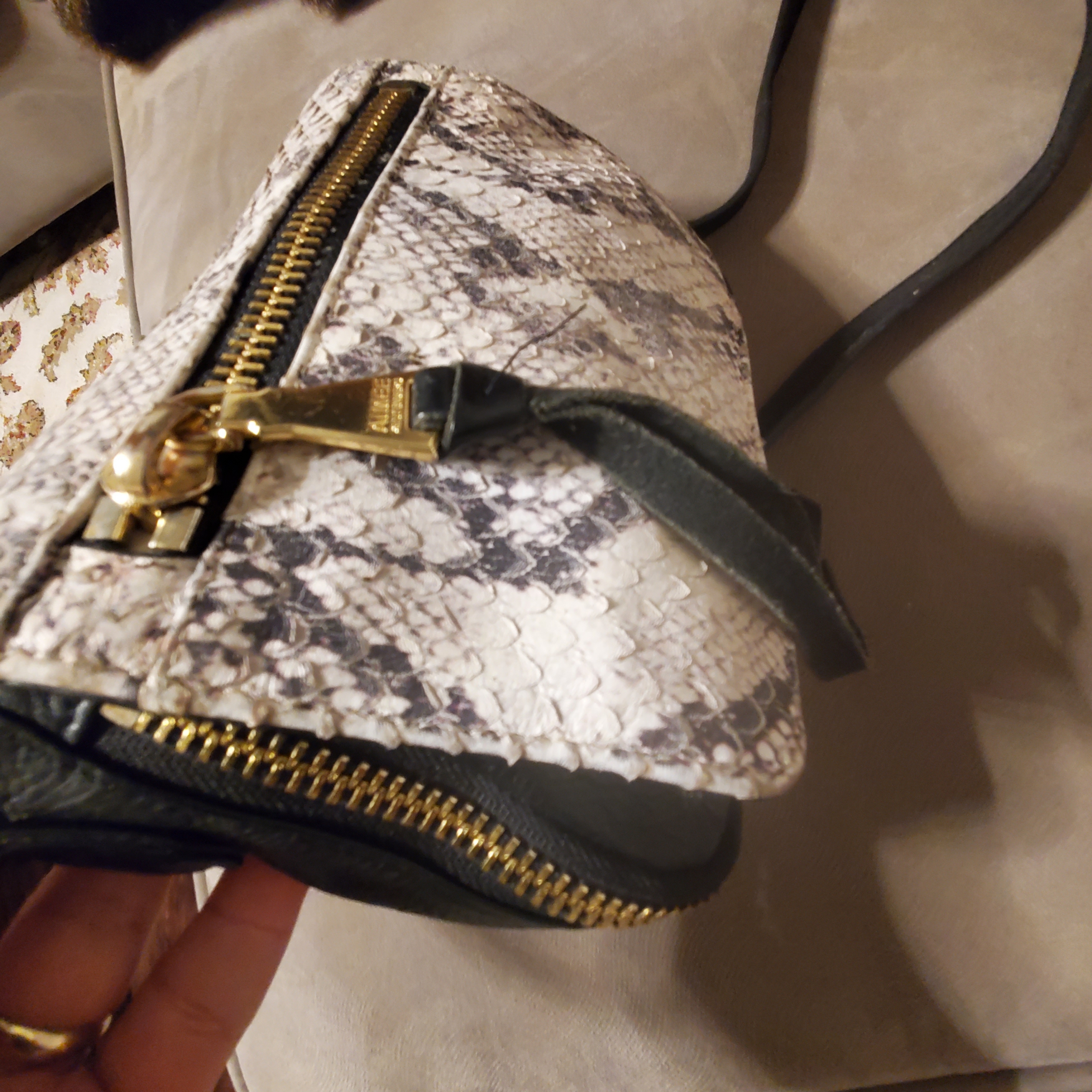 Aimme Kestenberg Snakeskin&Black Leather Crossbody Bag With Gold Accents